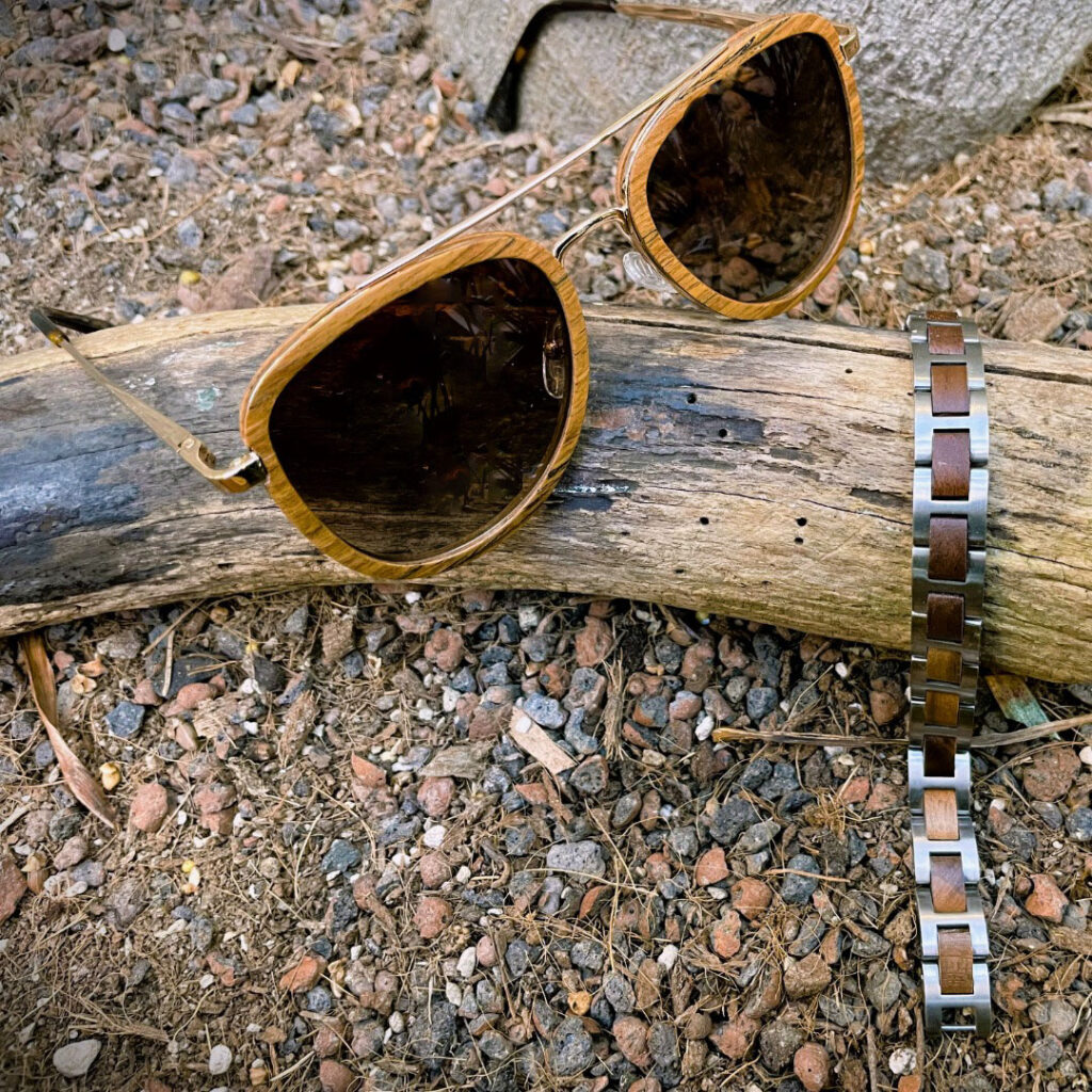 Raywood teakhout metaal pilot zonnebril (2)