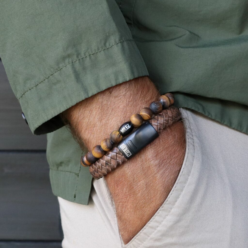 armbandenset heren bruin-tijgeroog mat